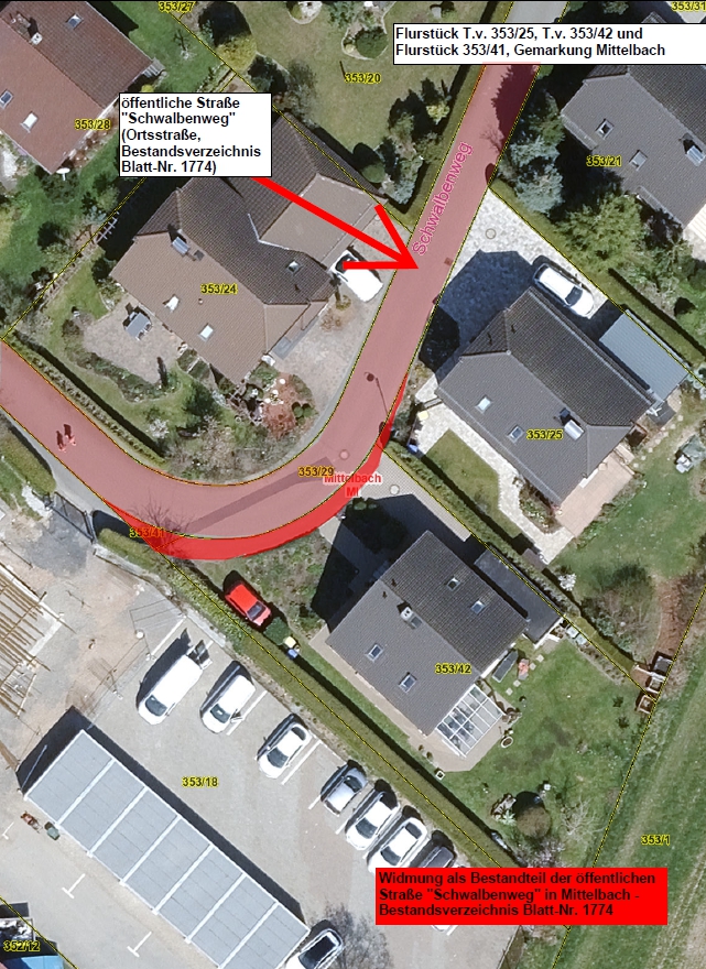 Übersichtsplan zur Widmung eines neuen Straßenteils in Mittelbach
